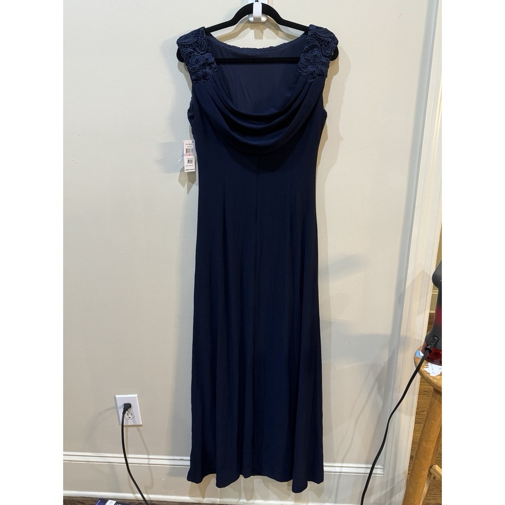 Alex Evenings navy blue gown featuring a lace bodice Size 10 Navy Cowl Back - Picture 6 of 15